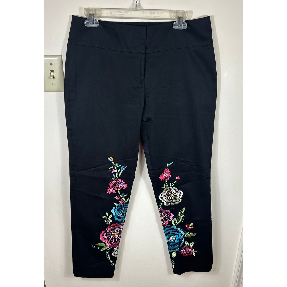 VTG 90s‎ Cache Embroidered Dress Pants Women's 12 Black Beaded Bright Floral Y2K